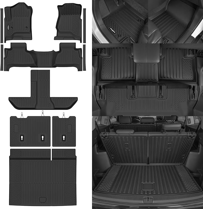 Floor Mats for 2015-2020 Chevrolet Suburban/GMC Yukon XL 8 Seats Bench Seats, Trunk Mat and 2nd/3rd Backrest Mat & Door Sill Guard All Weather TPE Protector for Chevy Suburban Accessories