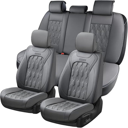 Coverado RAM Seat Covers Full Set, Waterproof Leather Car Seat Covers, Protective Seat Cushions Truck Pickup Custom Fit 2002-2025 Dodge Ram 1500 2500 3500, Gray