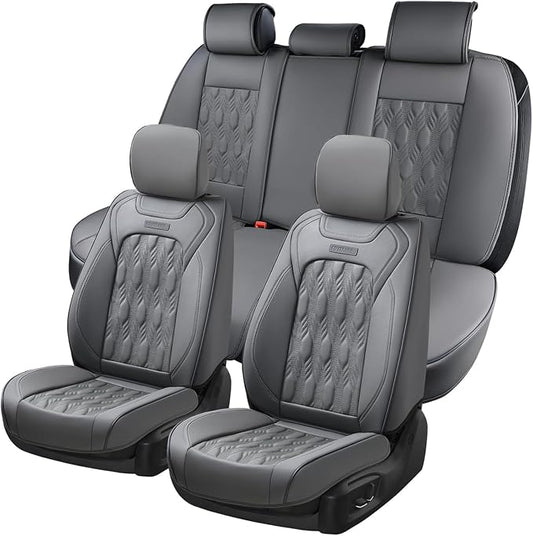 Coverado RAM Seat Covers Full Set, Waterproof Leather Car Seat Covers, Protective Seat Cushions Truck Pickup Custom Fit 2002-2025 Dodge Ram 1500 2500 3500, Gray