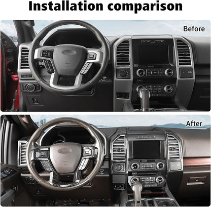 Voodonala for F-150 2015-2020 Center Console Interior Trim Cover Kits Compatible with Ford F150 2015-2020(Carbon Fiber Black,8Pcs/Set)