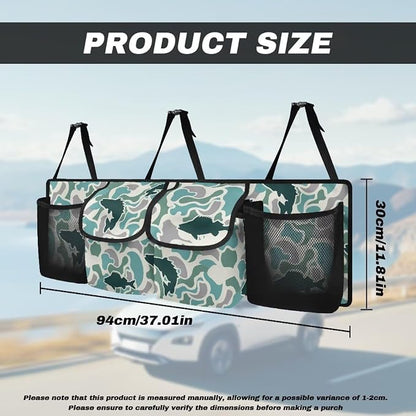 Fish Green Camo Trunk Storage Organizer Waterproof Collapsible Car Storage Bag with 4 Pockets Space Saving Car Trunk Storage Organizer with Lid for Cars Sedans SUVs