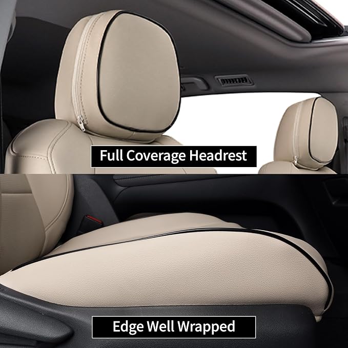 EKR Sienna Seat Covers for 2011-2020 Toyota Sienna XLE,Limited,Limited Premium,7 Seats,2nd Row Captain Seats W/Legrest,Seat Covers for SUV,Automotive Seat Cover Full Set-Three Row,Leather (Beige)