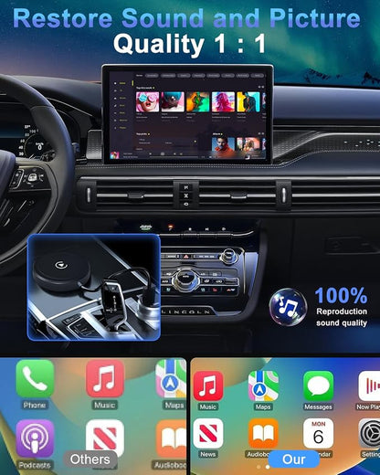 HEI LIANG Wireless Carplay Adapter, Converts Wired to Wireless Carplay Dongle for Wireless Control Plug & Play Carplay Fit for Cars 2016 & for Apple iPhone iOS 10+(Round), Round&Black