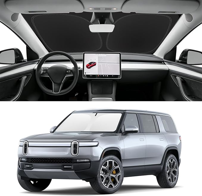Custom Fit Windshield Sun Shade for Rivian R1S/R1T 2022-2025, Blocks UV & Heat, Front Window Sunshade Accessories, Easy Fold & Store Keep Your Car Cooler