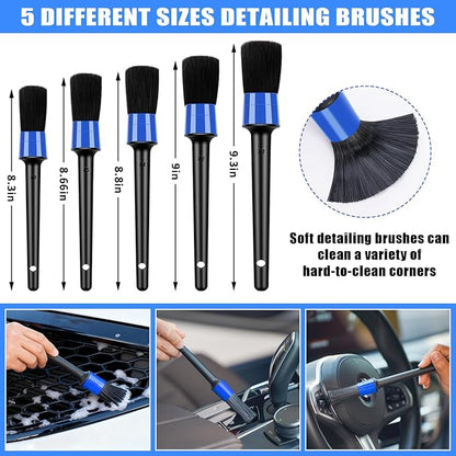 Car Cleaning Kit, Car Vacuum Interior Detailing Cleaner Kit with High Power Handheld Vacuum, Brush Set, Windshield Tool, Duster, Towels, Complete Car Care Tools for Women (Blue)