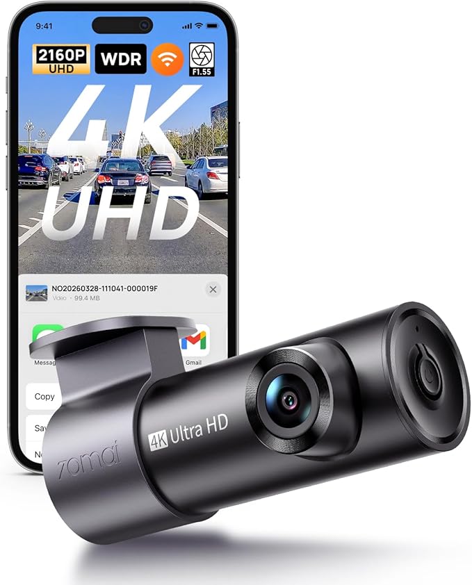 70mai M310 Plus 4K Dash Cam Front with Night Vision, 140° Wide Angle Dash Camera for Cars, WiFi Dashcam with App, Parking Mode, G-Sensor, Loop Recording, Voice Control, Easy Install Car Camera
