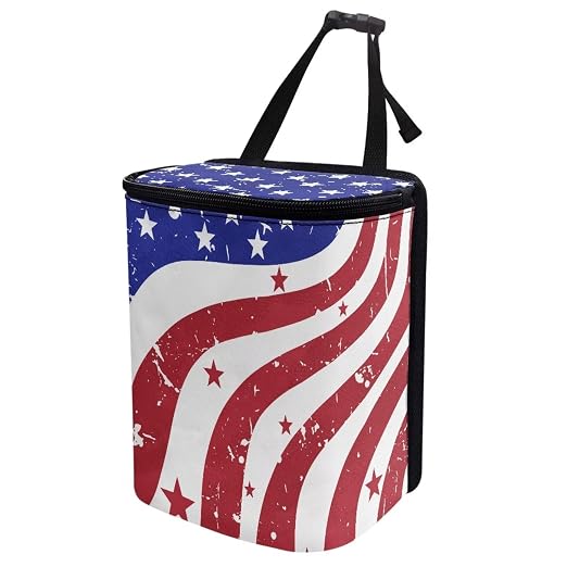 Talayituse Retro American Flag Print Car Trash Bin, Large Size Auto Trash Can Adjustable Portable Garbage Can with Lid, 4th of July Decor Vehicle Hanging Bag for Headrest Front Back Seat