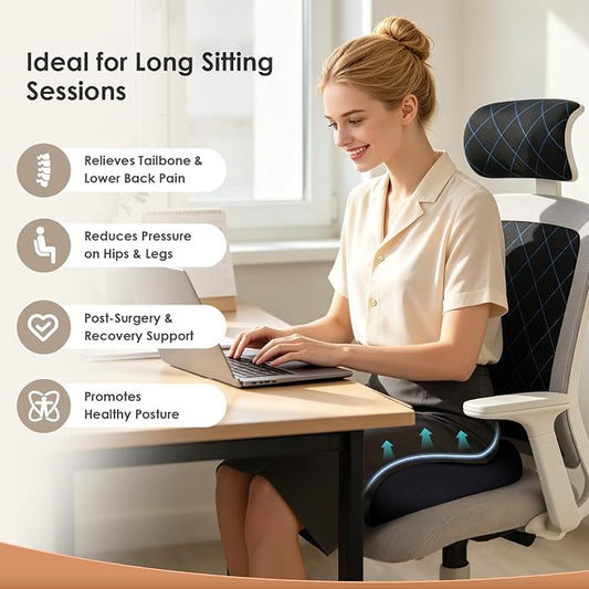 FLORICH Upgrade Large Car Seat Cushion for Long Sitting, Ergonomic Memory Foam Driving Seat Cushion for Back & Sciatica Pain Relief, Non-Slip Washable Seat Cushion for Car, Driver, Office-Black