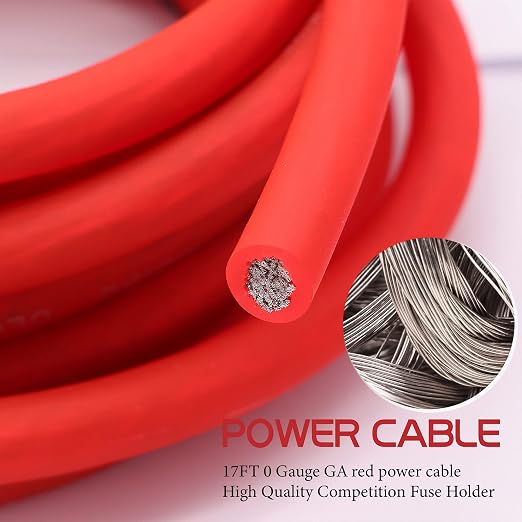 0 Gauge Amplifier Wiring Kit,3000W Car Audio Installation Kit with 17FT CCA Power Cable,RCA Cable,Speaker Wire,100A Fuse Holder – Complete Subwoofer Amp Wiring kit