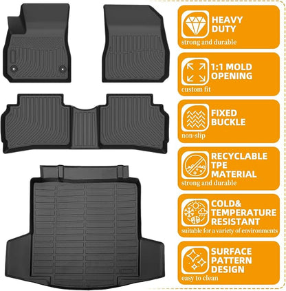 Floor Mats for Chevy Malibu 2016-2025, Custom Fit Chevrolet Malibu LS, RS, LT, Premier, 2023 Malibu Floor Mats, TPE Duty Anti-Slip 1st & 2nd Row & Cargo Liner,Cargo NOT for Hybrid 2017-2024 or Limited