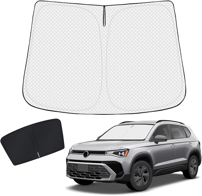 KUST Windshield Shade Custom Fit for Volkswagen VW Taos 2023-2024 2025 2026 Sun Shade Front Windshield Accessories Sun Visor Foldable Thicker 5-Layer Blocks UV Rays
