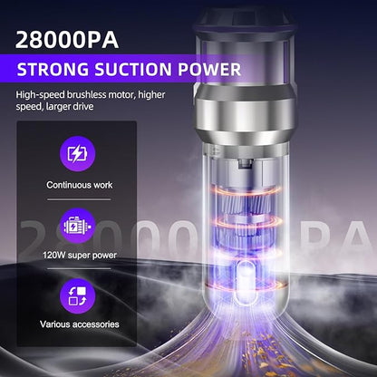 Handheld Vacuum Cleaner, 28000Pa 4 in 1 Handheld Vacuum Cordless, One-Touch Dust Removal, 3 Speeds Brushless Motor Mini Vacuum, Car Vacuum Portable Cordless for Office, Home, Kitchen, Car, Pet Hair