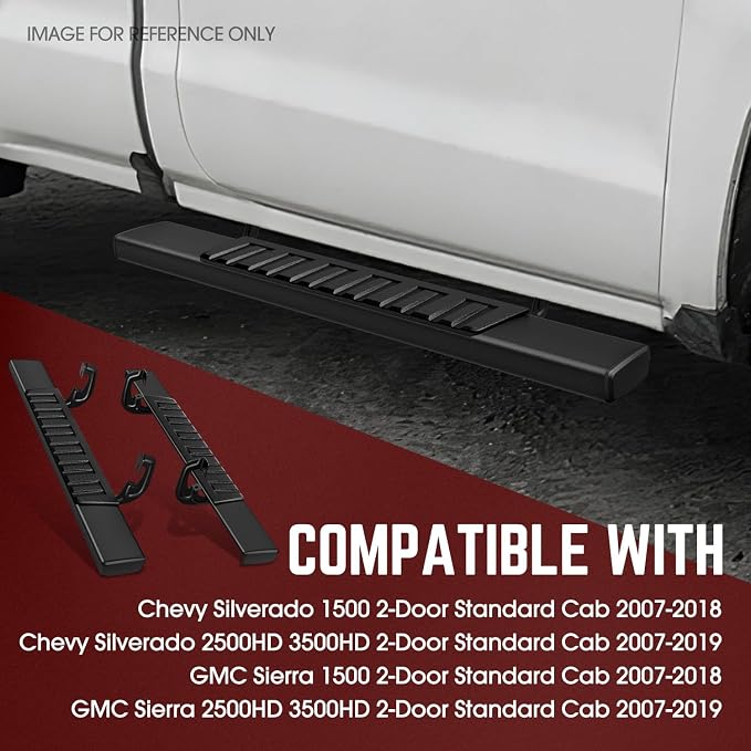DNA Motoring 6 Inches Running Boards Compatible with 07-18 Silverado 1500, 07-19 Silverado/Sierra 2500-3500HD Standard Cab, Powder Coated Side Step Nerf Bars, STEPB-ZTL-8019-ALBK