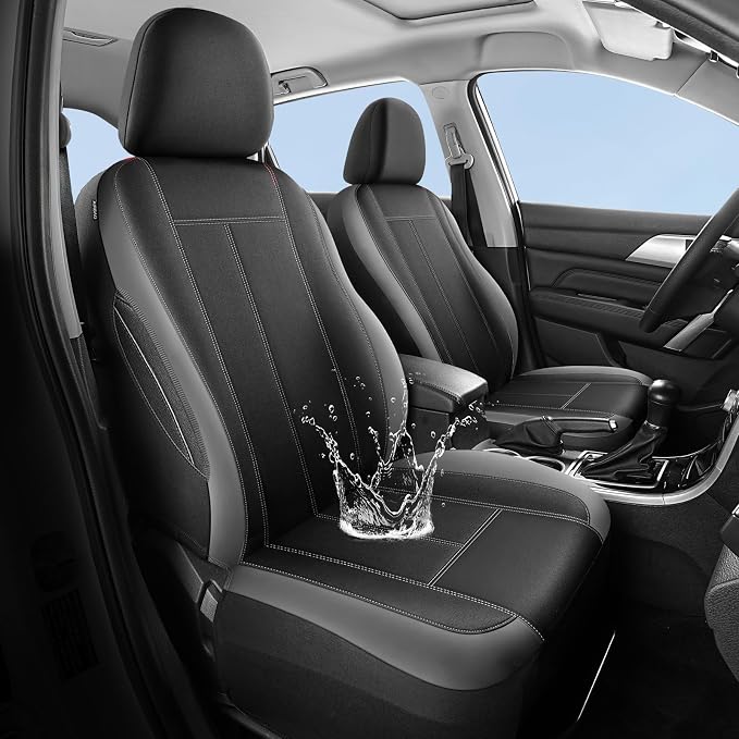 HChengkikz Car Seat Covers Full Set, Waterproof Neoprene Car seat Covers, Airbag Compatibable, Universal Automotive Comfort for Most Cars, Trucks, SUVs (Black + Darkgray)