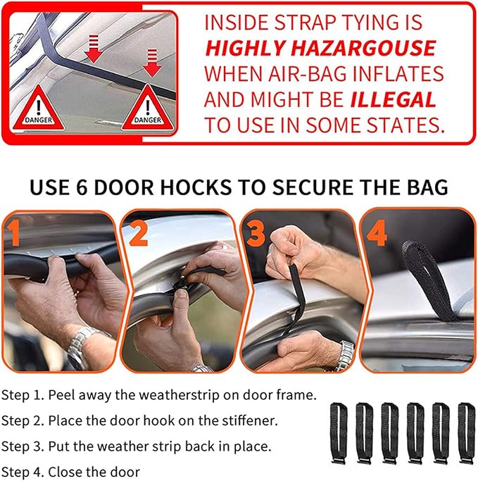 Durable Car Rooftop Cargo Carrier Bag, Universal Fit for All Vehicles with or Without Rack, Includes Non-Slip Mat, Luggage Lock, 4 Door Hooks, Storage Bag