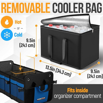 FORTEM Trunk Organizer with Cooler For SUV Car Organizer and Storage, Collapsible Multi-Compartment, Perfect Christmas Gifts For Men, Women, 1680D Oxford, Non Slip Bottom, Straps, Soft Cover 110L