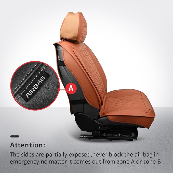 MIROZO Front Seat Covers Brown, Waterproof Car Seat Covers Faux Leather Automotive Seat Covers Car Seat Protector Vehicle Cushion Cover for Sedan, Truck and SUV Car Accessories(2PCS Front, Brown)