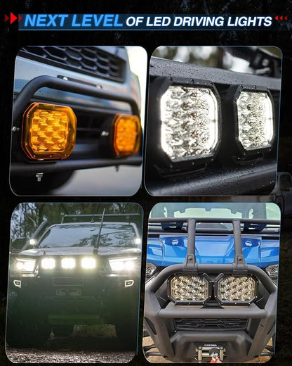 BraveWAY 5x7IN LED Driving Lights 125W 19800LM LED Offroad Lights with DRL Yellow Covers Spot Flood Combo Beam Light Pods Long Distance Output Work Light for Truck, 4WD, ATV, UTV, Pickup,Tractor