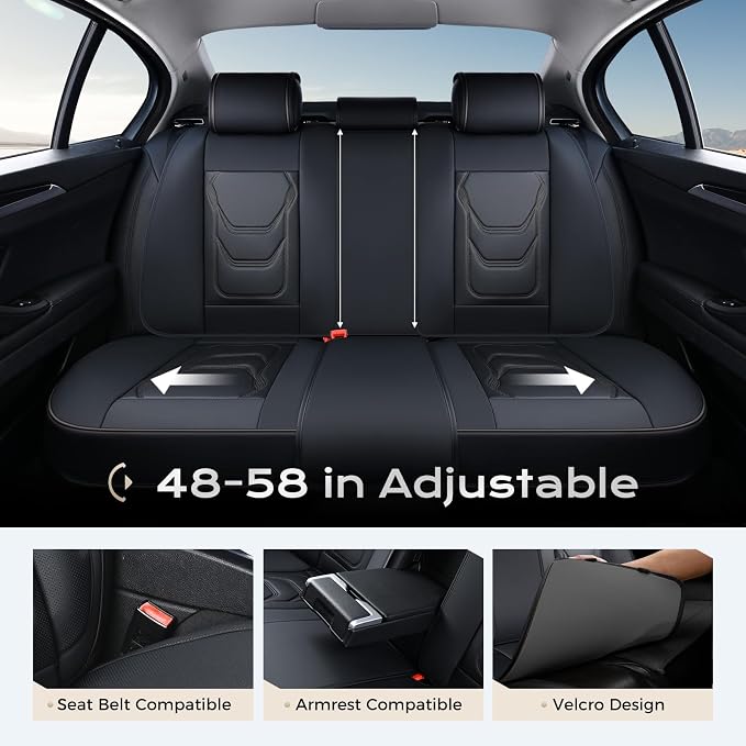 Coverado Car Seat Covers Full Sets, 5 Piece Car Seat Protector Waterproof Leather Seat Cushion Universal Fit for Truck Automotive Vehicles Black