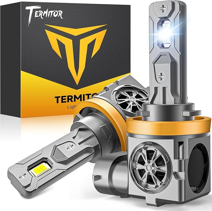Termitor Latest H11 Driving Light Bulbs, 45,000LM Brightness, 6500K Cool White H9/H8/H16 Driving light bulbs, 10-Year Service Life with Cooling Fan, Real 1:1 Mini Size, Plug-N-Play, Pack of 2