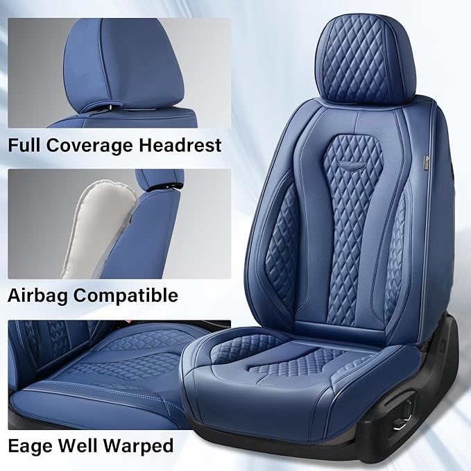 Coverado Seat Covers, Car Seat Covers Full Set, Blue Car Seat Cover, Car Seat Covers Front Seats Back Seat Cover, Waterproof Car Seat Cushion,Leather Seat Covers Seat Protector Universal Fit Most Cars