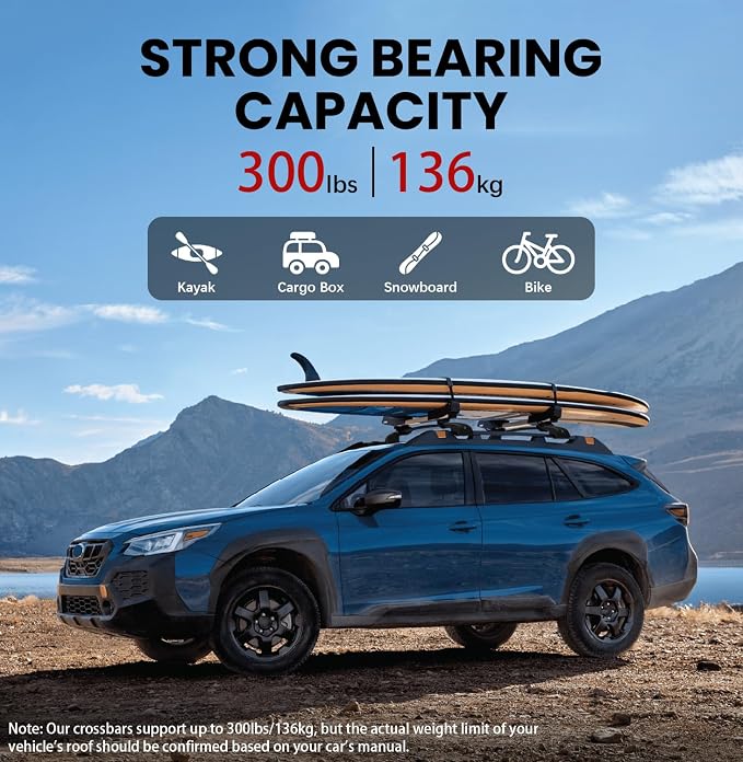 300lbs Roof Rack Cross Bar Compatible with Subaru Outback Wilderness 2022-2025 (Only Fit Wilderness), Aluminum Roof Rails Crossbar for Rooftop Cargo Kayak Bike Snowboard