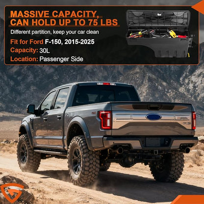 GEARLAST Truck Bed Storage Box With Password Lock Fit for Ford F-150 2015-2025, Passenger Side,30L, Black