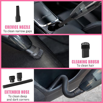 Car Cleaning Kit, Car Vacuum Interior Detailing Cleaner Kit with High Power Handheld Vacuum, Brush Set, Windshield Tool, Duster, Towels, Complete Car Care Tools for Women (Pink)