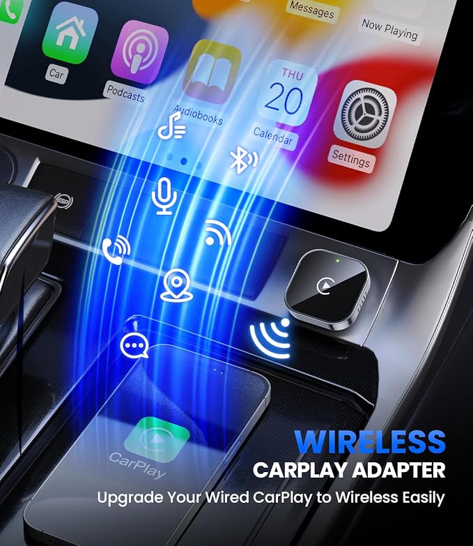 Teeran Wireless CarPlay Adapter for iPhone (2026 Upgraded), Mini Plug & Play for Cars with Factory Wired Apple CarPlay, Fast & Stable Connection, Easy Setup, Wide Vehicle Compatibility USB & USB C