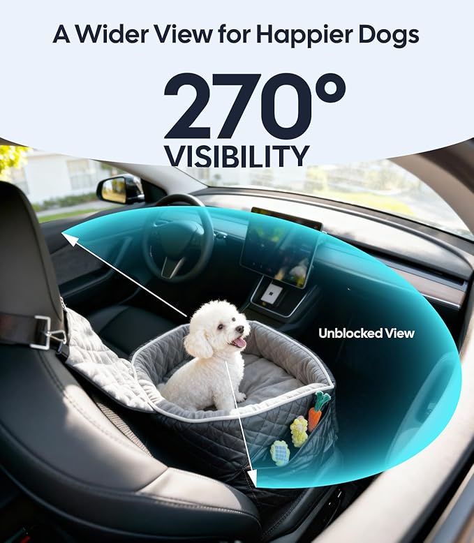 Wigoo Dog Booster Car Seat for Small/Medium Dogs Under 35 lbs, Memory Foam Elevated Seat, Fully Detachable & Washable, Pet Car Travel Home Bed with Storage Pockets, 1 Safety Belt, Black