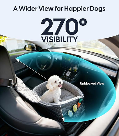 Wigoo Dog Booster Car Seat for Small/Medium Dogs Under 35 lbs, Memory Foam Elevated Seat, Fully Detachable & Washable, Pet Car Travel Home Bed with Storage Pockets, 1 Safety Belt, Black