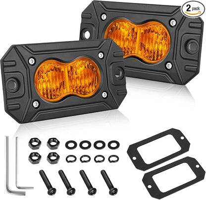 Amber Flush Mount LED Pods, AKD Part Flood CREE LED Flush Mount Fog Lights 40W Amber Chase Lights Bumper Driving Backup Reverse Light Pods for Trucks Pickup SUV UTV ATV Snowmobile
