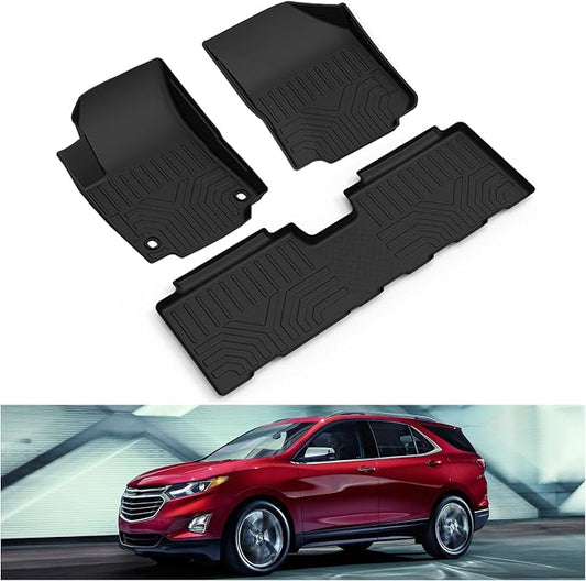 KIWI MASTER Floor Mats for 2018-2024 Chevy Equinox/GMC Terrain Front Rear 2 Row Seat All Weather Mat TPE Slush Liners Black