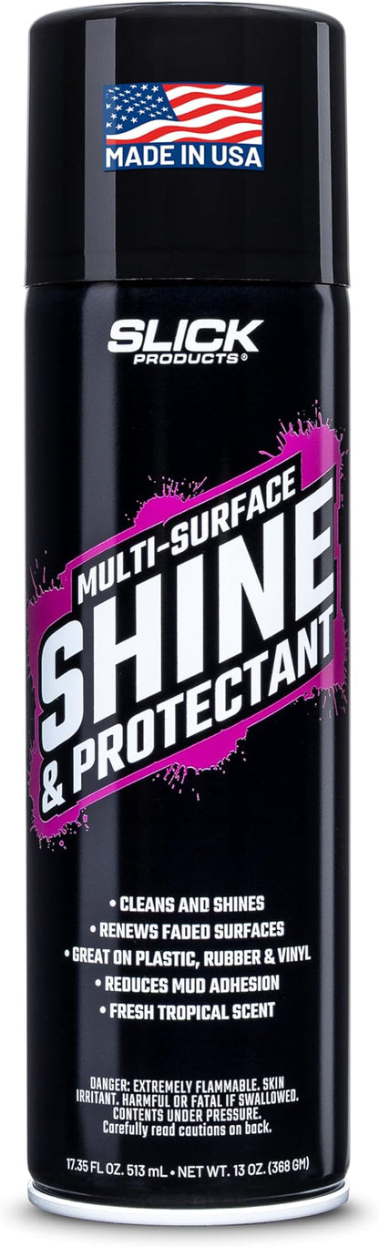 Slick Products Shine & Protectant Spray 17.35 FL OZ. - High Gloss Clear Coating Renew Vinyl, Plastic, Rubber, Trim, Tire, Engine, Car, Truck, Motorcycle, Dirt Bike