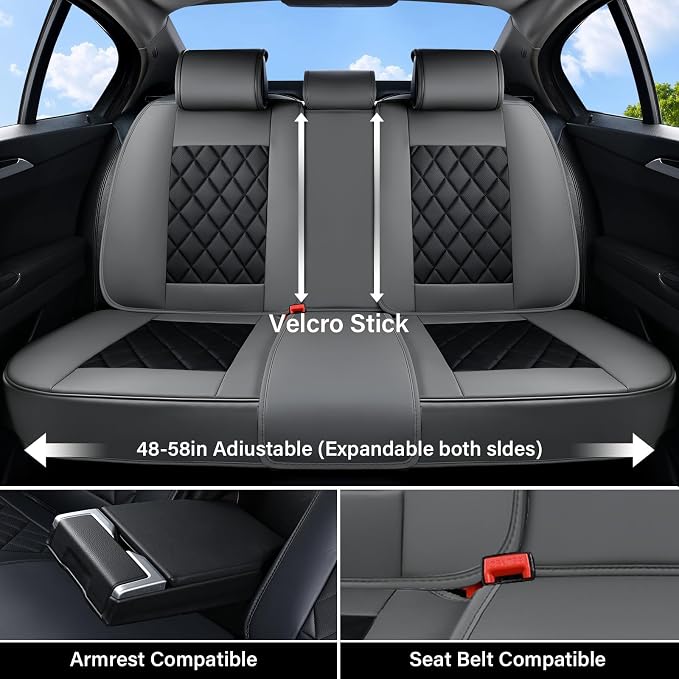 Coverado Seat Covers Full Set, Faux Leather Seat Covers for Car, Waterproof Car Seat Protectors 5 Seats, Automotive Seat Covers Universal Fit for Most Cars SUV Trucks- Gray&Black