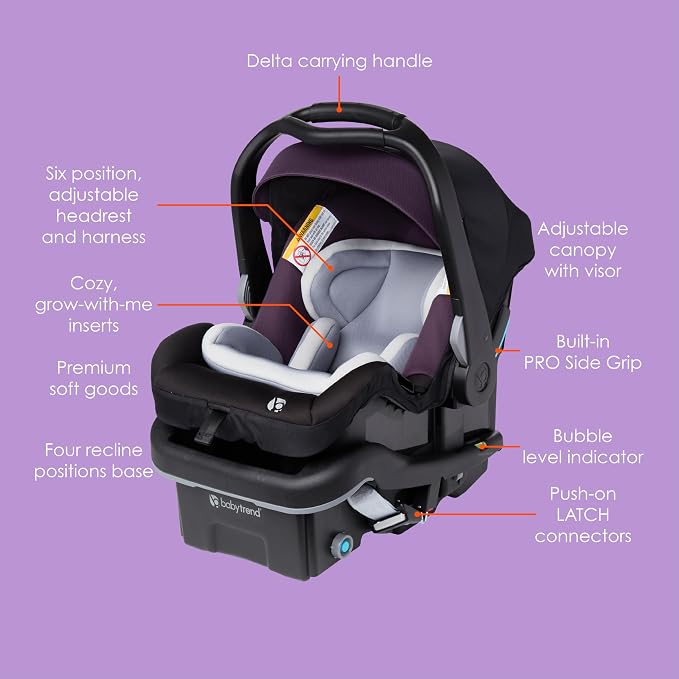 Baby Trend Secure-Lift Infant Car Seat, Dash Plum – Compact Lightweight Carrier, Infant Comfort Cushioning, Adjustable Harness Fit