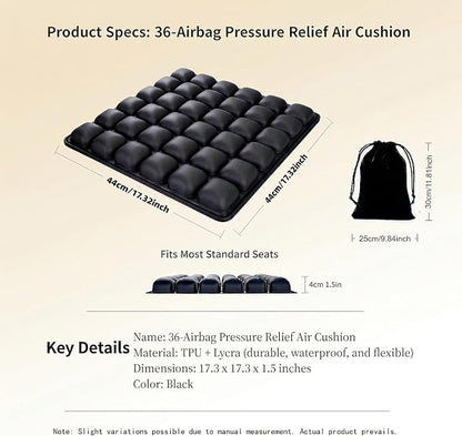 Inflatable Seat Cushion – Breathable, Pressure-Relieving Air Cushion, No Pump Needed, Ideal for Airplane Travel, Office, Car, Wheelchair & Camping – Lightweight, Foldable & Portable (Black)