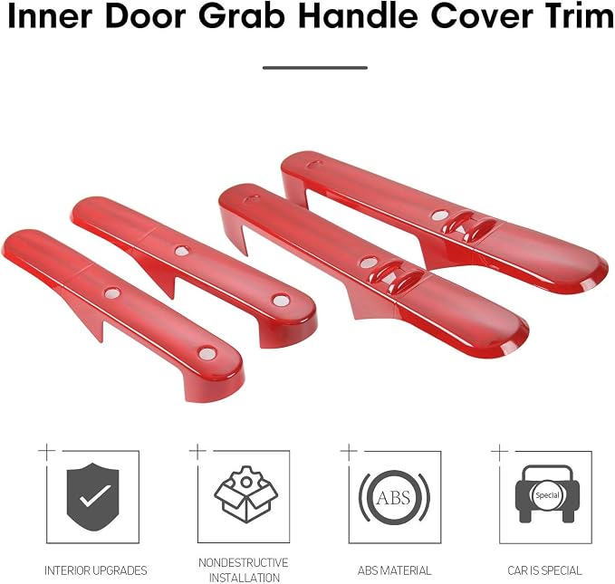 Car Inner Door Grab Handle Decor Frame Cover Trim for 2007-2010 Jeep Wrangler JKU 4-Door (Red)