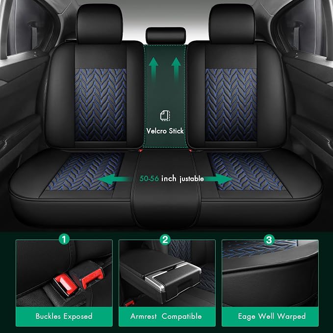 SCITOO Car Seat Covers,Universal Seat Covers Full Set Waterproof Automotive Seat Covers for Most Sedan, Truck and SUV for Elantra Sonata Sportage CRV Accord Chevy (Full Set, Black And Blue)