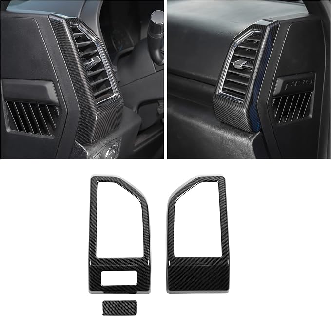 JeCar 11PCS Interior Decoration Trim Kit for Ford F150 2015-2020 Steering Wheel & Center Console Trim Dashboard & Rear Air Conditioner Vent Cover (Carbon Fiber Grain)
