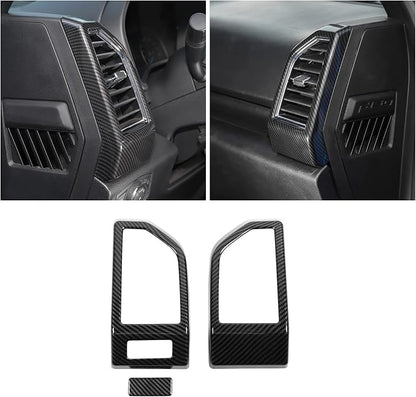 JeCar 11PCS Interior Decoration Trim Kit for Ford F150 2015-2020 Steering Wheel & Center Console Trim Dashboard & Rear Air Conditioner Vent Cover (Carbon Fiber Grain)