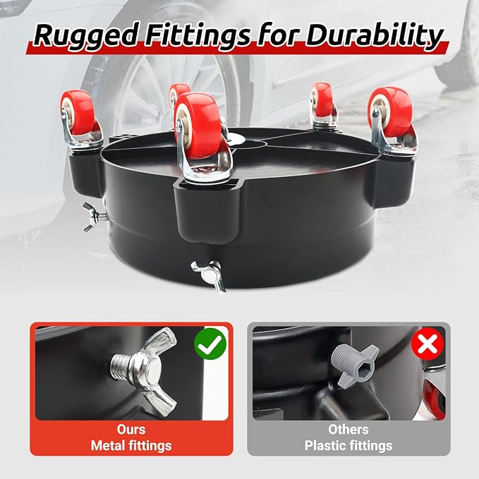 Bucket Dolly 5 Gallon with Wheels,360°Rolling Car Wash Buckets Dolly for 2.5 to 5 Gallon Buckets with Bucket Insert,Cleaning Brush,Supports Up to 300 lbs