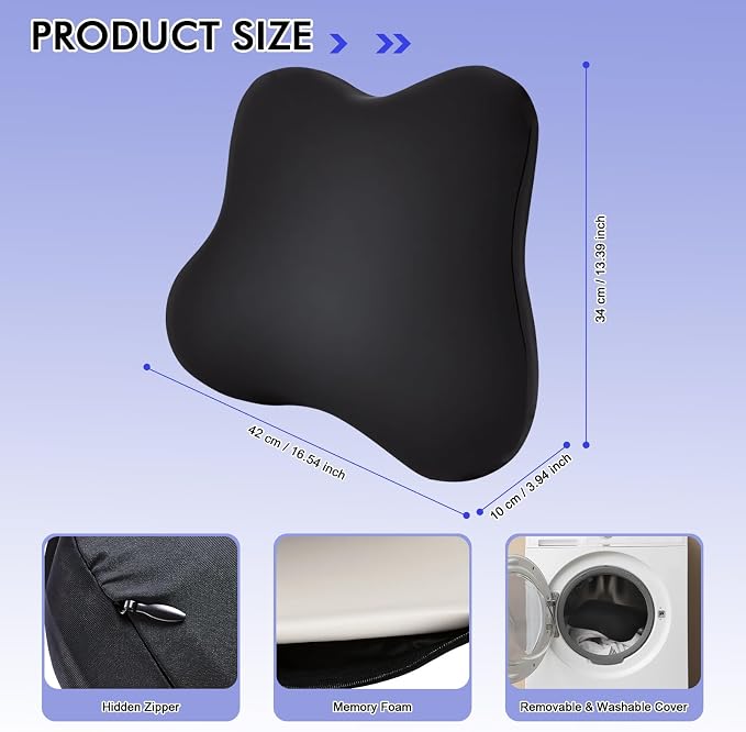 Ergonomic Lumbar Support Pillow for Office Chair, Memory Foam Lumbar Pillow Promote Back Pain Relief & Improve Posture, Low Back Support for Car, Gaming Chair, Couch, Breathable Cover, Black