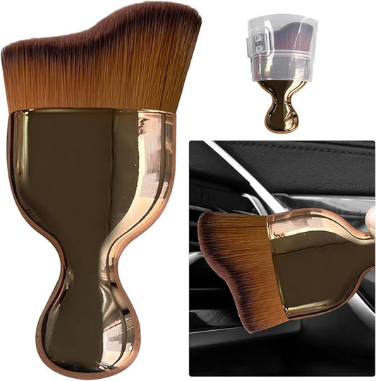 Ziciner Car Detailing Brush, Curved Soft Bristles Auto Removal Dust Collectors, Universal Vehicle Dashboard, Air Conditioner Vents etc Interior Cleaning Tool Accessory (Rose Golden)