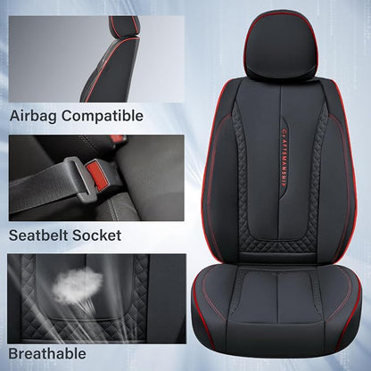 Coverado Car Seat Cover Full Set, Red Seat Covers Front Seats Back Seat Covers, Nappa Leather Waterproof, Car Seat Cushion, Car Seat Protector Universal Fit Most Cars