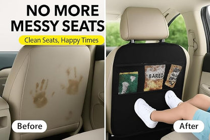 LILTOM Car Back Seat Protector with Organizer, 19"x27" XL Kick Mats, Waterproof, 3 Pockets, 2-Pack (Black - 3 Pocket)