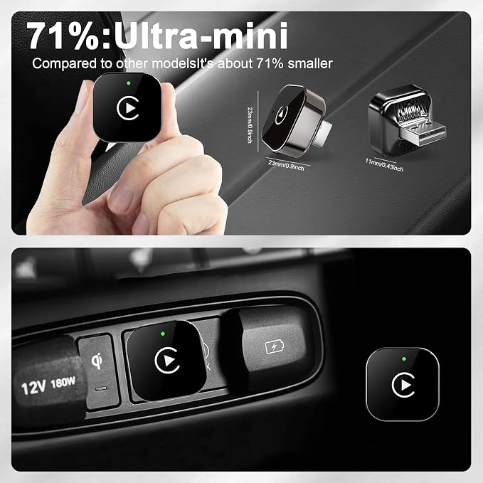 Crelander 2-in-1 Wireless Carplay Adapter with Wired Carplay (USB to C), Metal Design Mini Wireless CarPlay Adapter for iPhone iOS 10+ System (2026 Upgraded