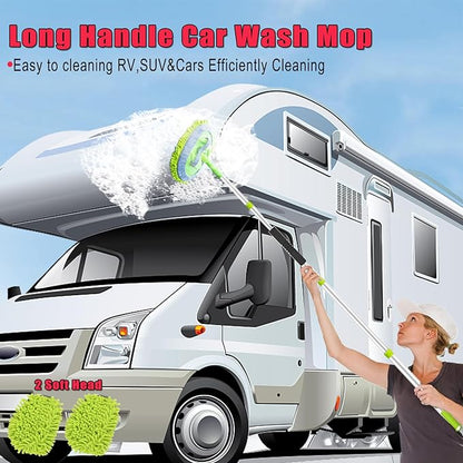 62'' Car Wash Brush with Long Handle, Car Wash Kit with Tire Brush, Tower, Window Squeegee, Chenille Microfiber,Car Detailing Brushes, Car Cleaning Brush Kit Supplies for Car, Truck, SUV, RV