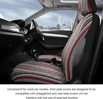5 PCS Baja Saddle Blanket Car Seat Covers, Front Set Breathable Striped Woven Auto Seat Protector, Hippie Boho Airbag Compatible Seats Covers for Most Cars, SUVs, Trucks