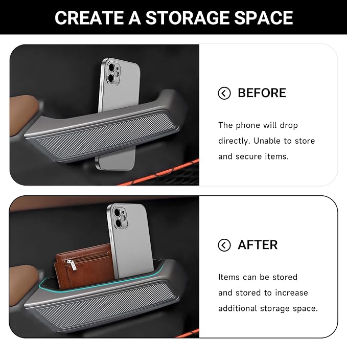 4PCS Door Handle Storage Box for Ford Bronco 2021 2022 2023 2024 2025 Accessories Phone Holder Front and Rear Door Grab Handle Pocket ABS（Not for Sport Model）